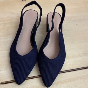 Navy Pointed Slingback Heels - Women